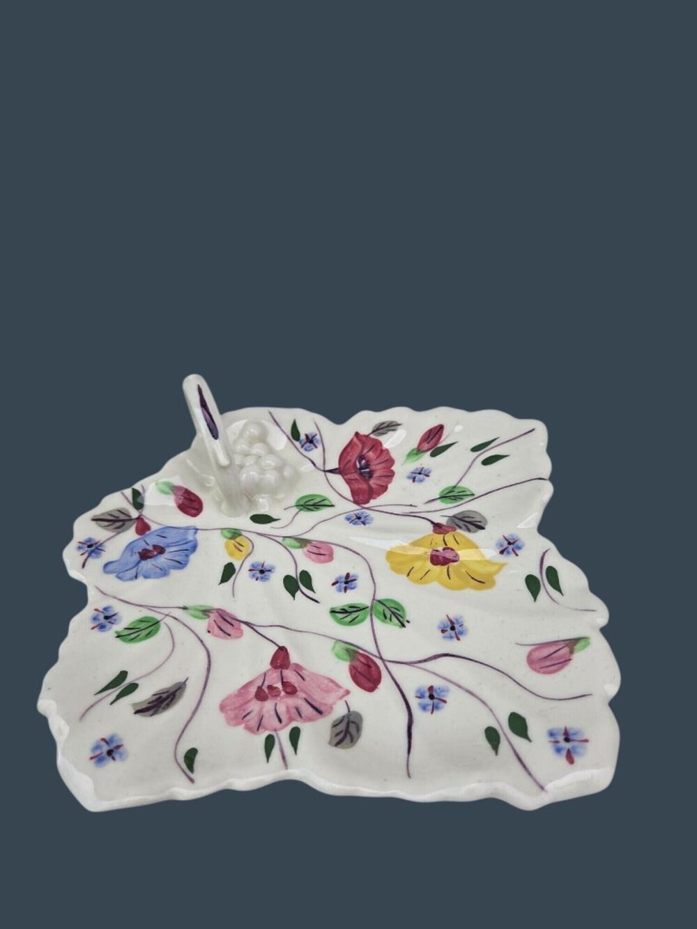 Hand-Painted Floral Ceramic Leaf Dish Chintz by Blue Ridge Potteries